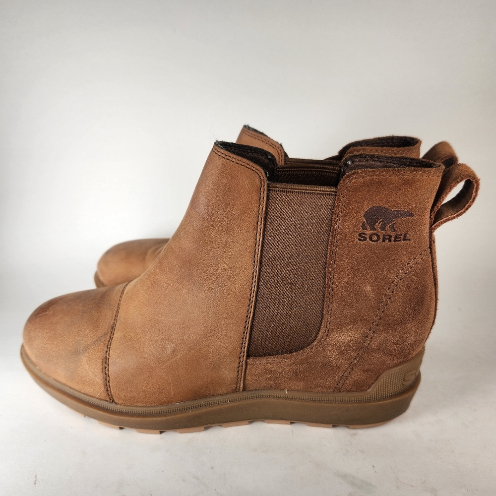SOREL Women's Evie II Wedge Chelsea Boot Size 8 Brown Leather Shoe - Picture 4 of 9